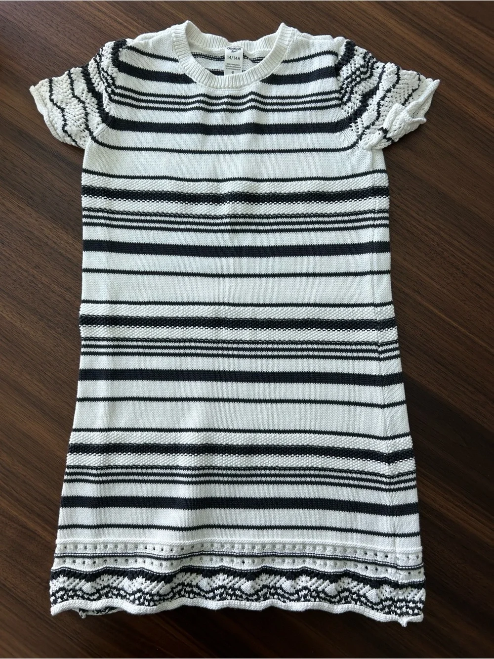 OshKosh B'gosh Girls Size 14 Striped Cotton Knit Crochet Sweater Dress